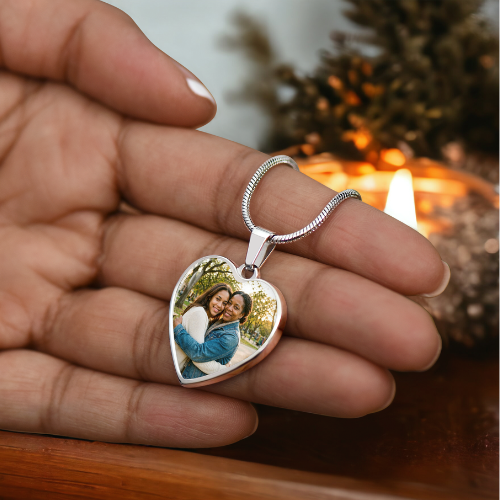 To My Mom, Personalized Heart Photo Necklace & Message Card, I Pray,